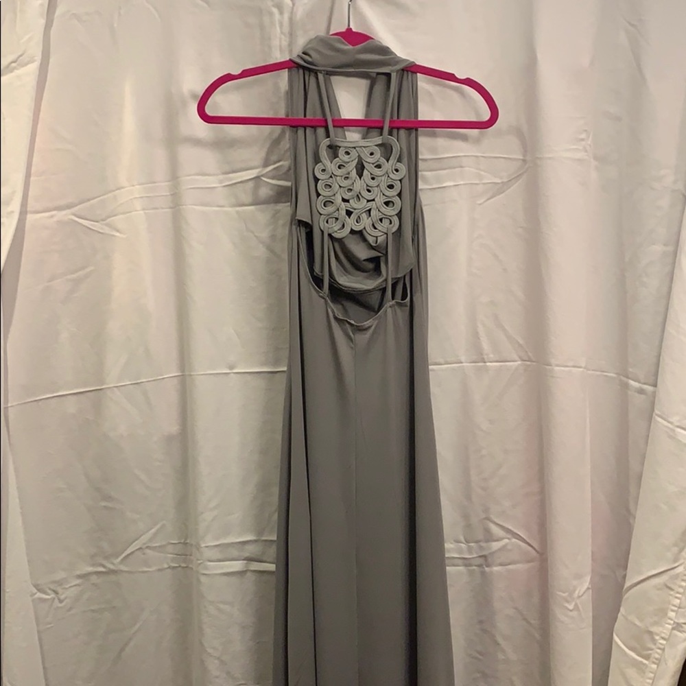 Miroa long gown in steel gray.